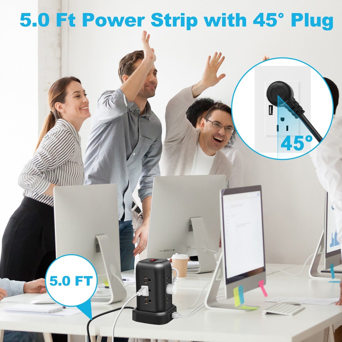 Power Strip Tower: 12 AC Outlets, 3 USB, 1 Type-C, Surge Protection & Space-Saving