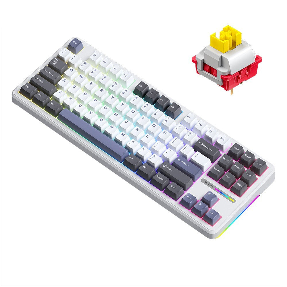 AULA F87 Wireless Mechanical Keyboard - Gasket Structure, Tri-Mode Connectivity, 87-Key Low-Delay Gaming with Light Effects