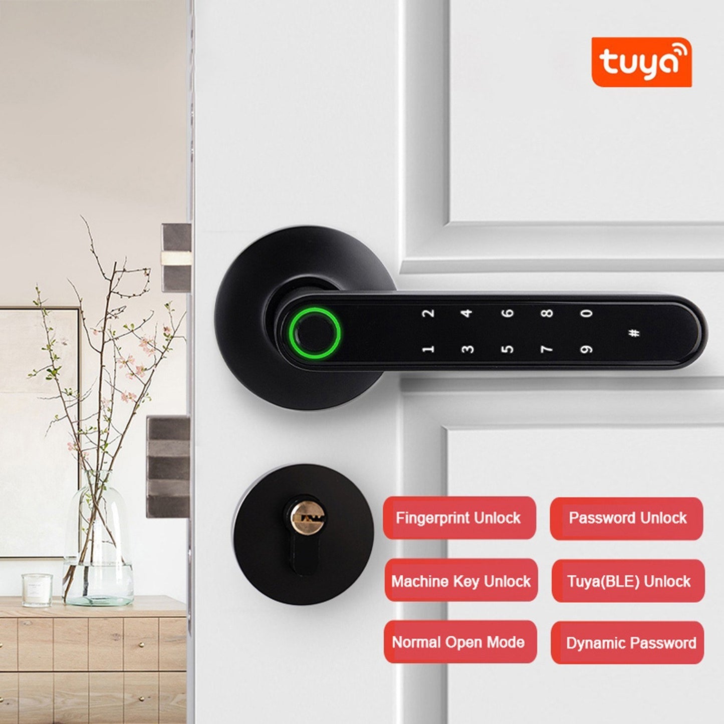 TUYA Smart Fingerprint Door Lock - 4 Unlock Methods: App & Password for Homes & Apartments