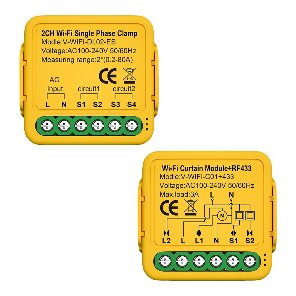 2.4GHz Tuya WiFi Smart Energy Monitor - Single Phase Home Consumption Meter with 2 Clamps