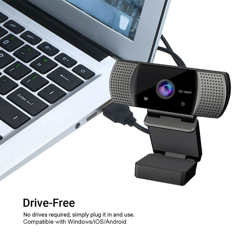 1080P USB Webcam with Mic, Wide Angle, Plug & Play for Teaching, Conferences, Live Streaming, Video Calls - Anti Peeping Feature