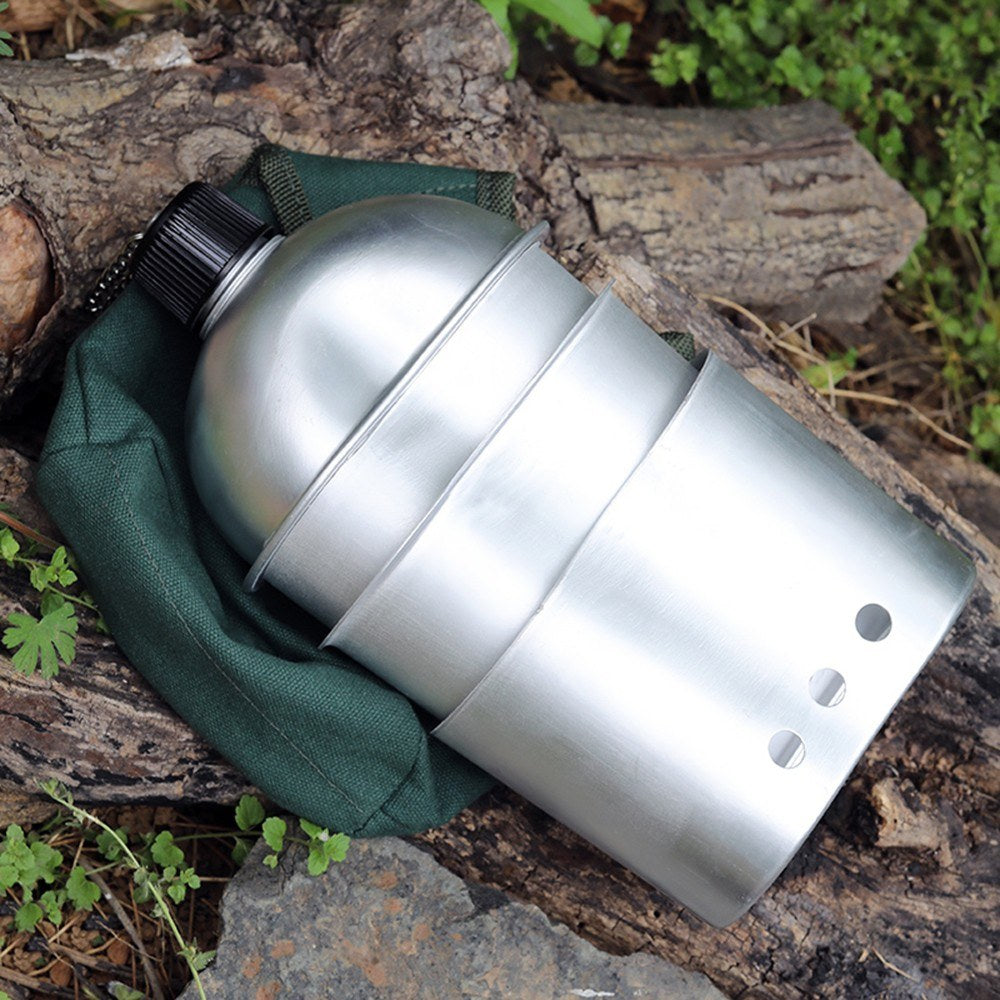 3-Piece Camping Cookware Set: Aluminum Canteen Cup, Wood Stove, and Cover Bag for Hiking & Backpacking