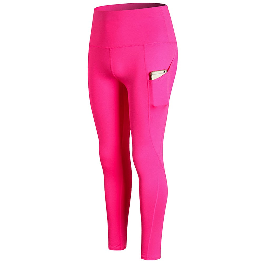 Dark Blue High Waist Yoga Leggings with Pocket for Women - Quick-Dry Workout Pants, Size L
