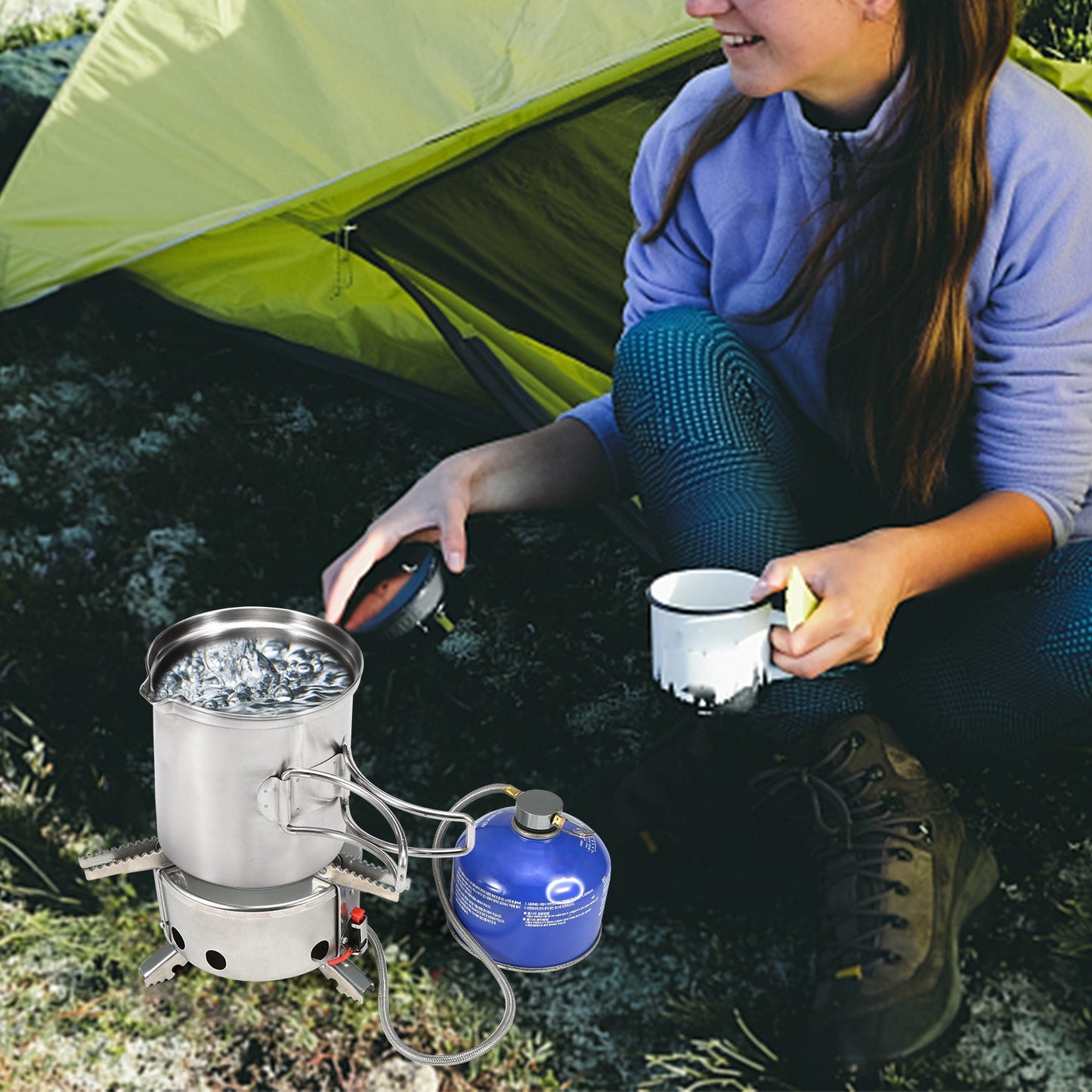 Windproof 6000W Foldable Camping Gas Stove with Piezo Ignition – Ideal for Backpacking, Hiking & Outdoor Cooking