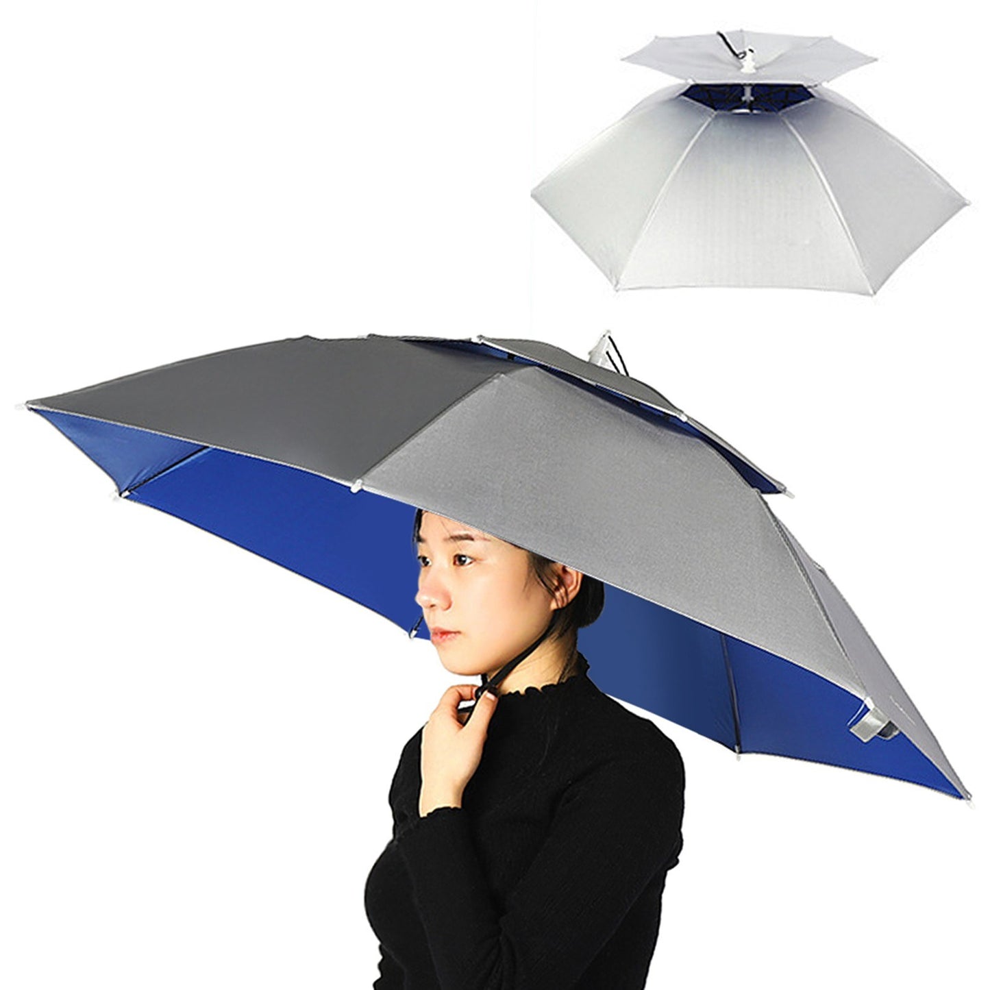 Adjustable Double Layer Umbrella Hat for Sun & Rain - Unisex Folding Cap for Fishing, Camping, Hiking