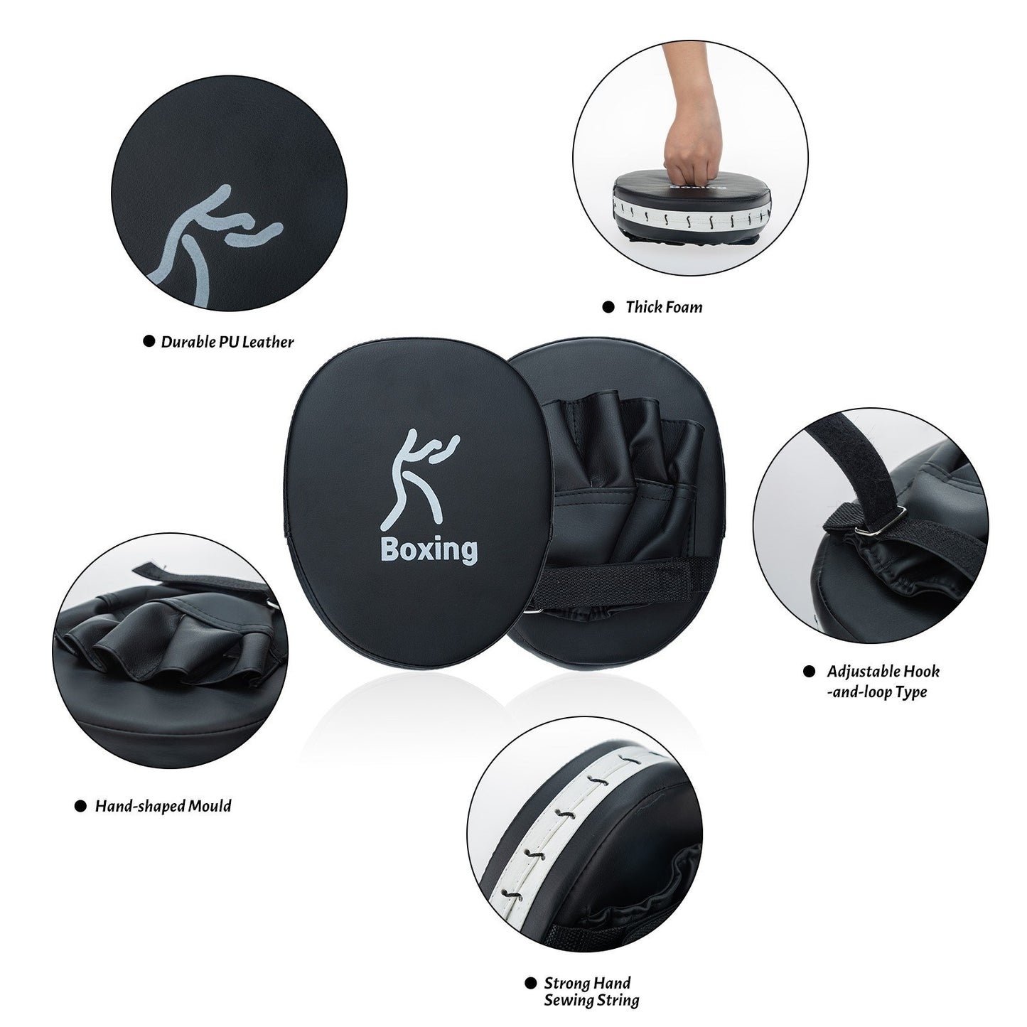 Curved Boxing Punch Mitts PU Leather Foam Pads for Kickboxing, Muay Thai, Karate Training