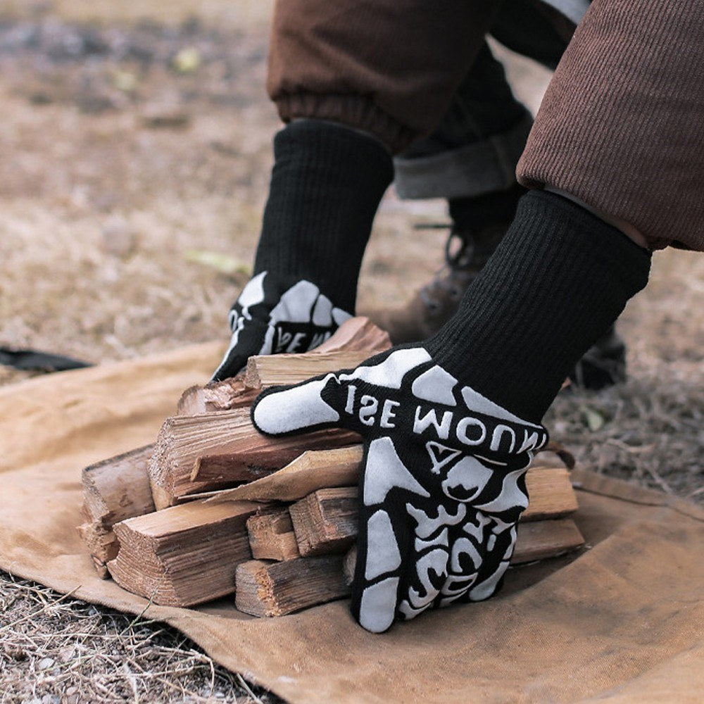 Heat Resistant Flame Retardant Gloves with Cotton Lining for Outdoor Camping, Picnic, and BBQ