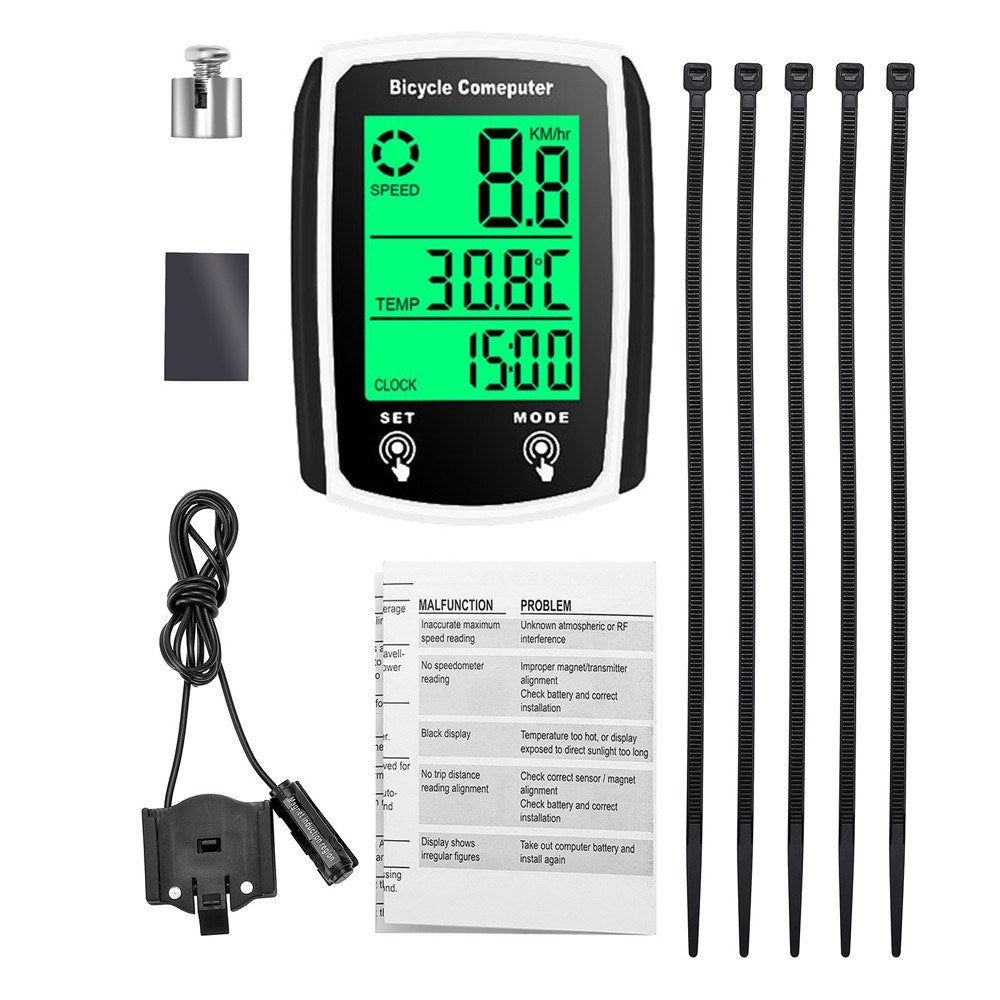 Wired Waterproof LED Bike Computer - Digital Speedometer & Odometer with Touchscreen & Backlight