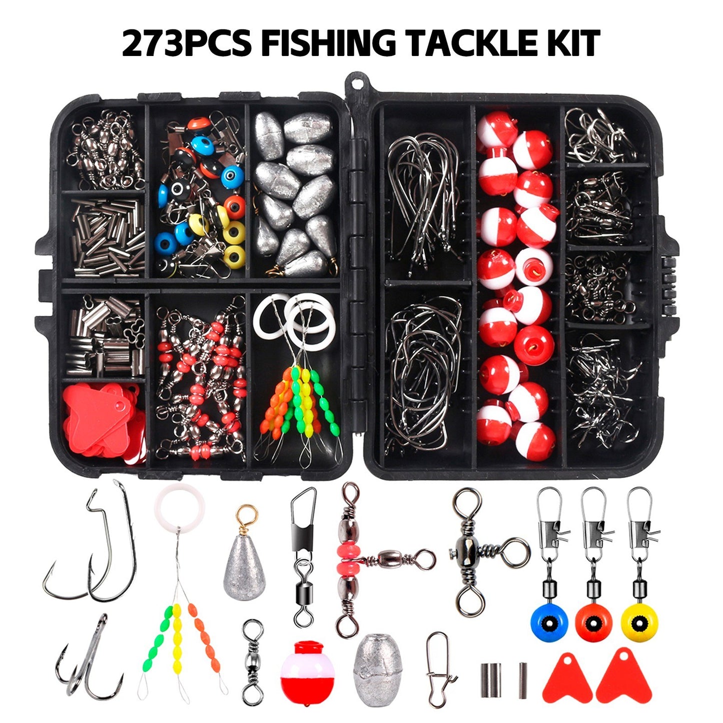 273-Piece Fishing Accessories Kit with Swivel Snap Hooks, Sinker Slides & Tackle Box