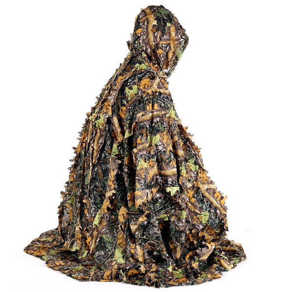 3D Leaf Camouflage Ghillie Suit Poncho for Men - Stealth Military CS Woodland Hunting Cloak