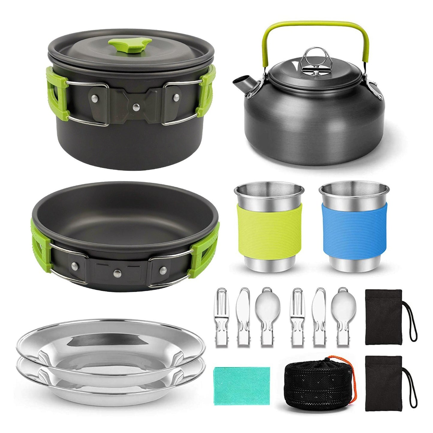 Compact 2-Person Camping Cookware Set for Hiking, Picnics, and Outdoor Cooking