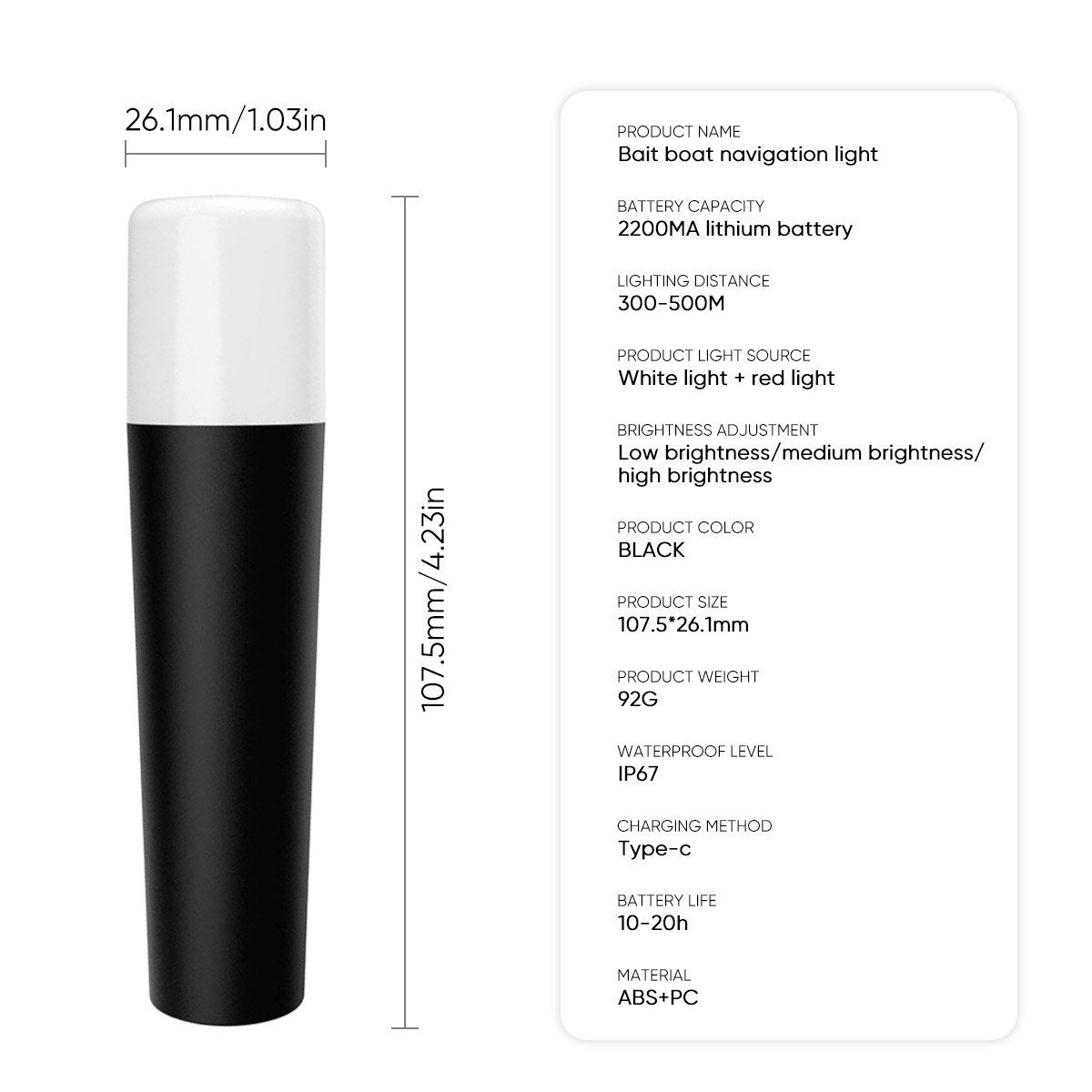 Waterproof LED Boat Navigation Lights - Long-Distance, IP67, Type-C Charging, Magnetic Suction, Adjustable Brightness for Fishing Bait Boats