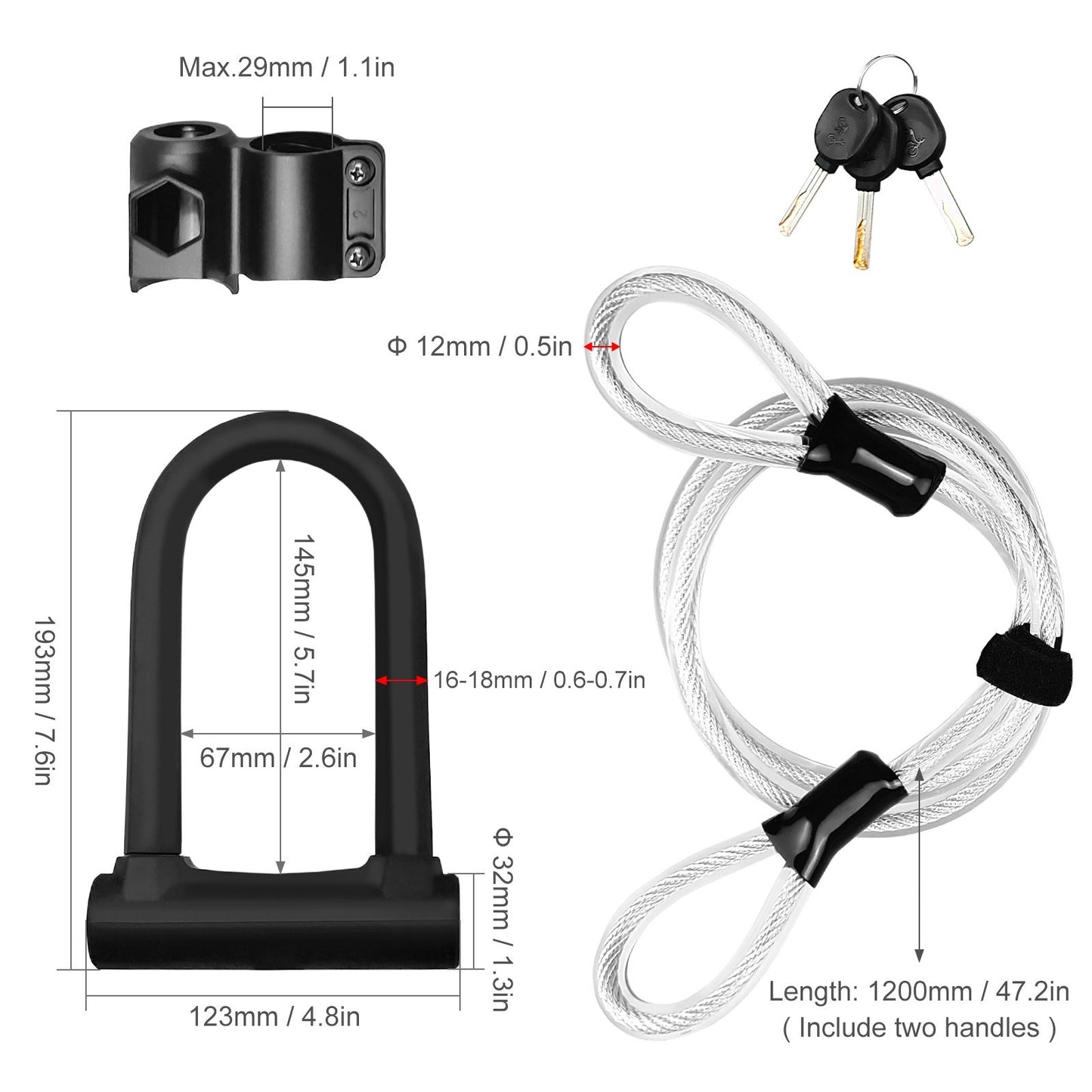 Heavy Duty U Lock Bike Lock with Mounting Bracket