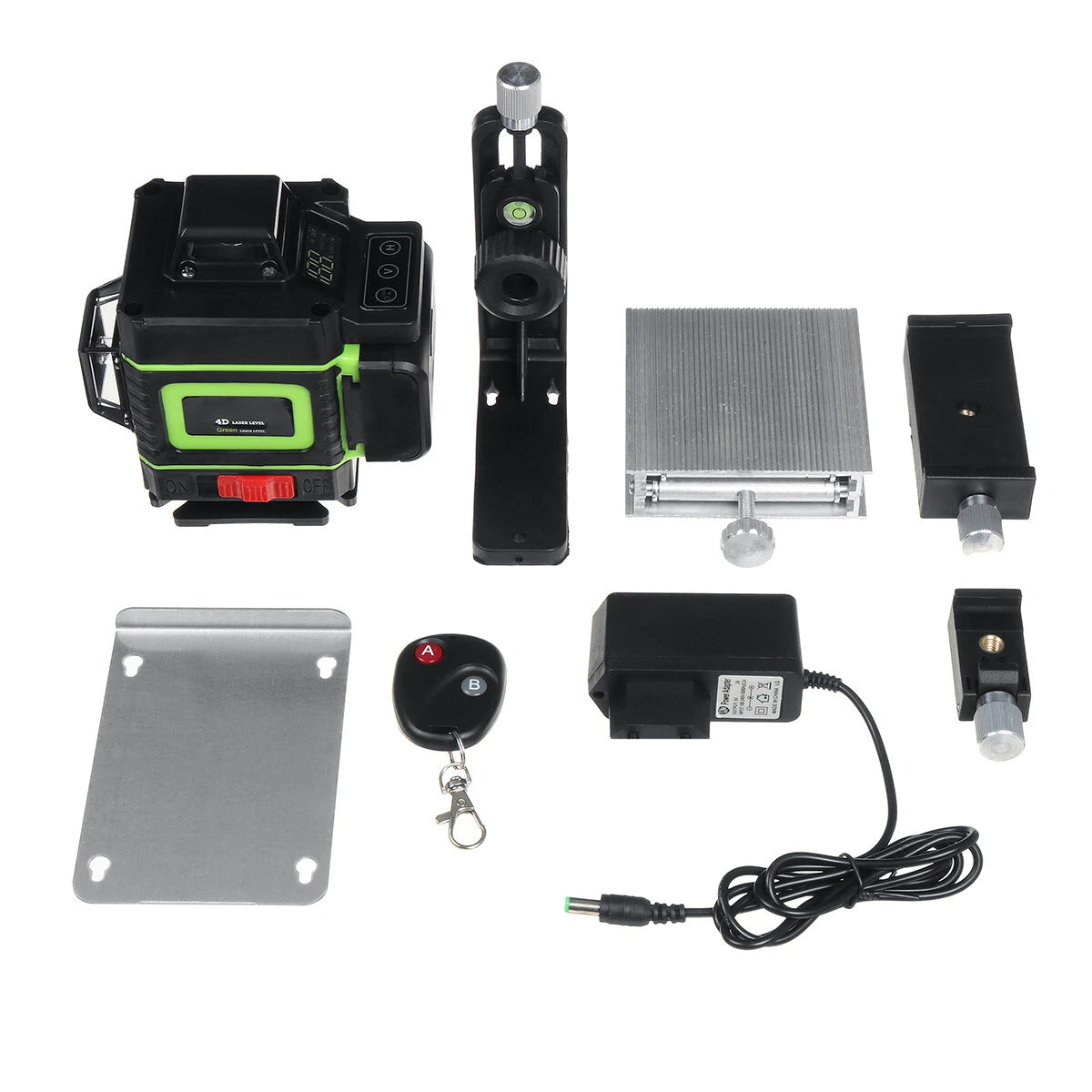 4D Green Laser Level with Remote & Wall Mount, 16-Line