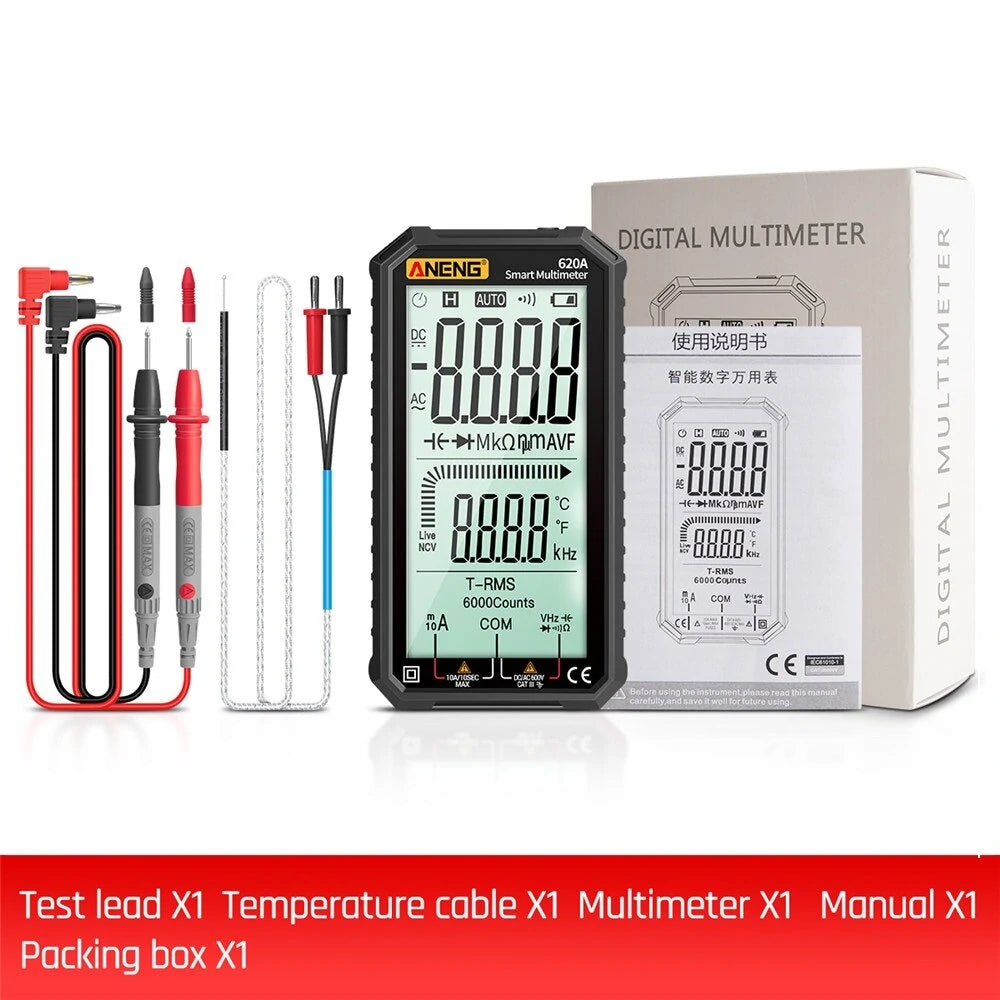 ANENG 620A True RMS Digital Multimeter - 4.7-inch LCD, Auto & Manual Modes, Test Resistance, Diode, Capacitance, Temperature, Frequency