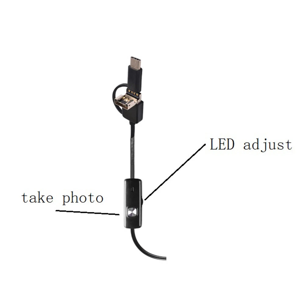 3-in-1 Industrial Borescope for Mobile Phones, 8mm, 720p, IP67 Waterproof, 6 Adjustable LEDs