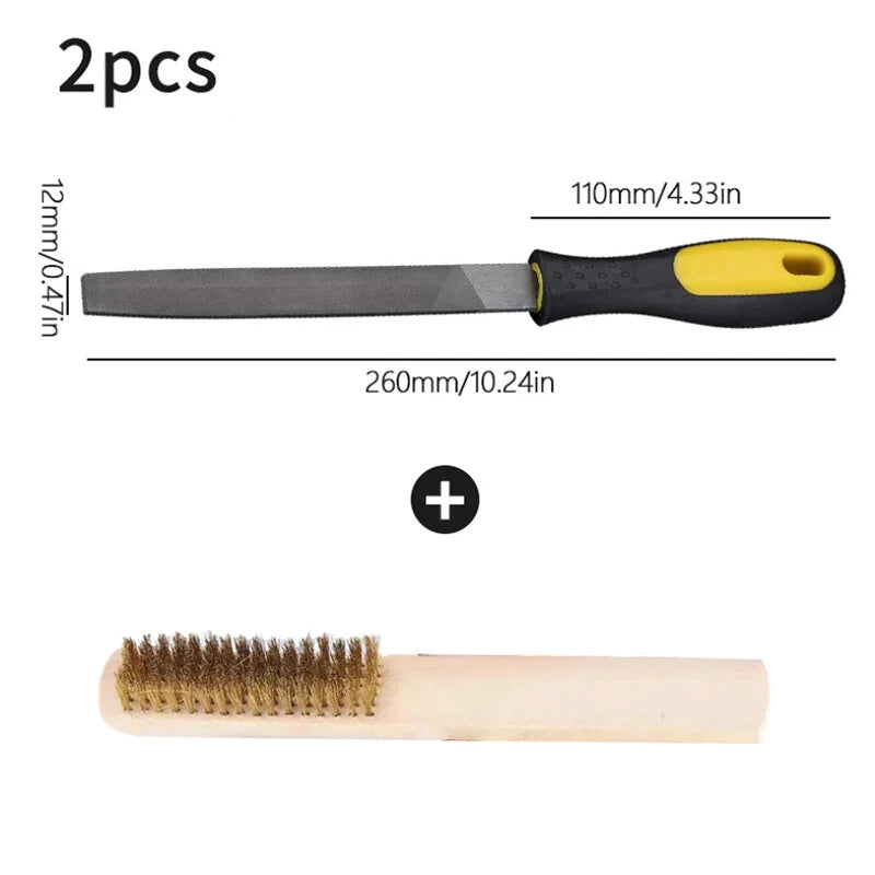 2PCS Durable Double-Cut Steel Flat File Set with Anti-Slip Grip for Sharpening & Deburring