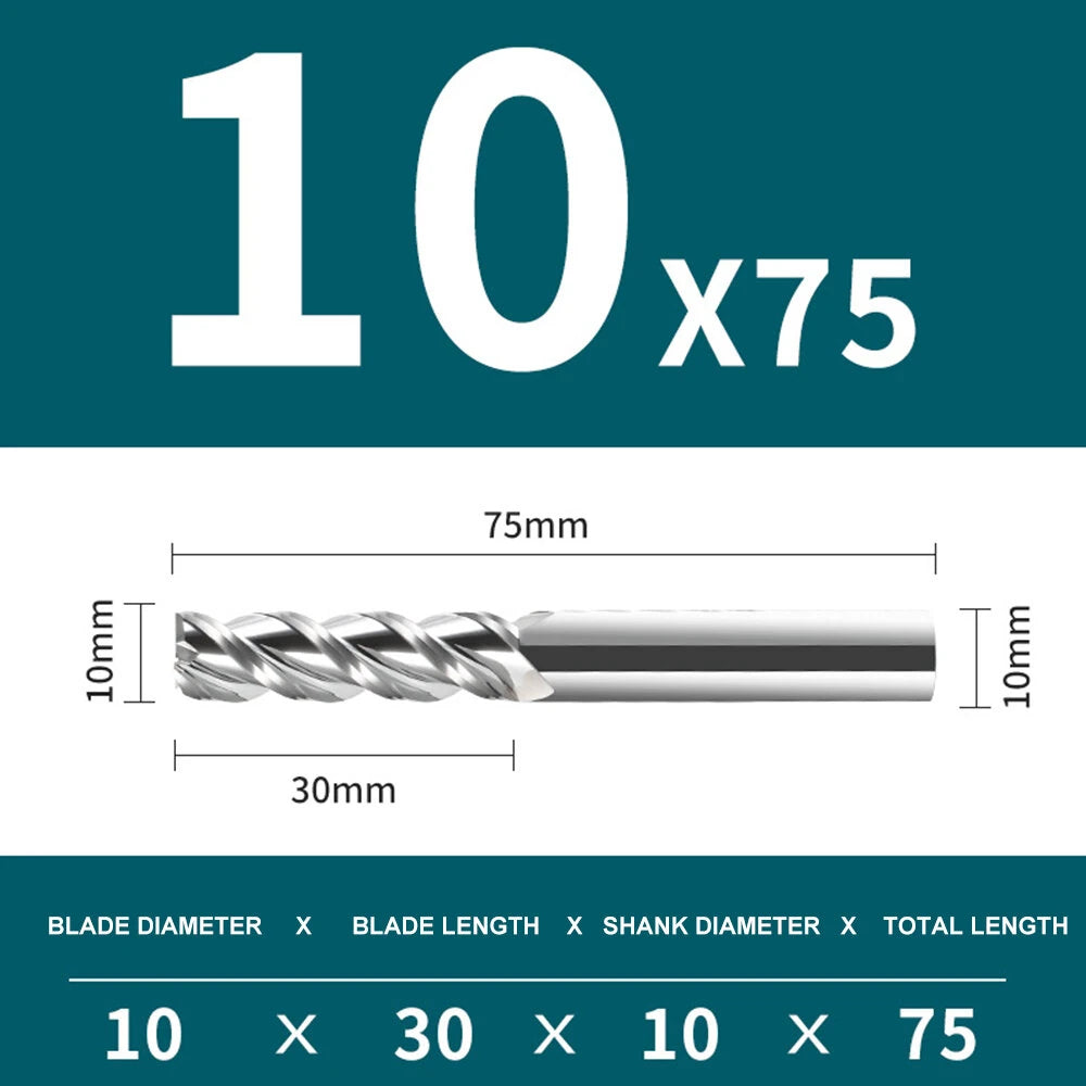 CNC Router Bit - Tungsten Carbide, 3 Flutes, 4mm/8mm/10mm Shank & Cutting Diameter, 12mm/24mm/30mm Length End Mill