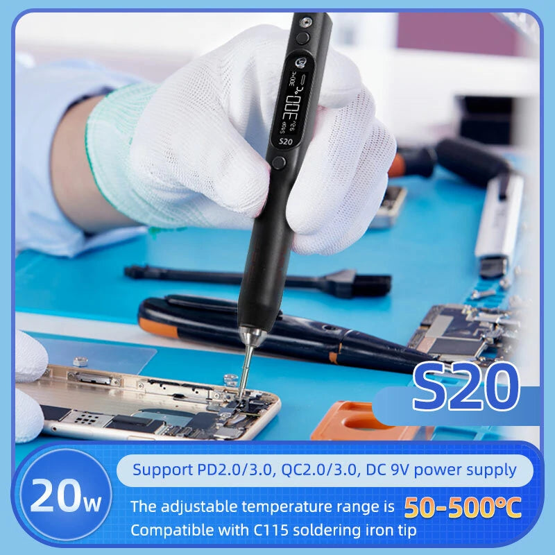 SEQURE S20K+I+IS DC Soldering Iron Kit - European Standard with 3 Tips, Holder & Storage Bag
