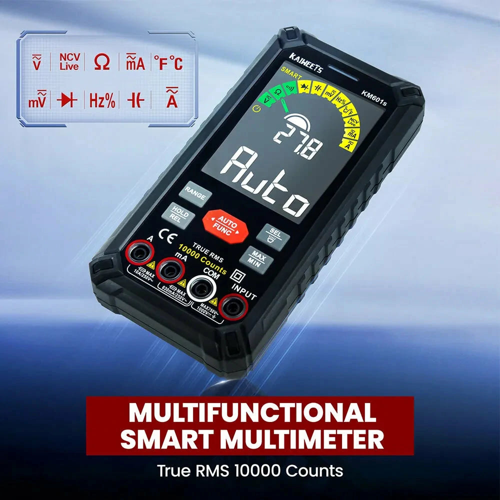 KAIWEETS KM601 Digital Multimeter with Smart & Manual Modes, 3.54-inch Display, Fuse Protection, and Real-Time Temperature Measurement for Electrical Testing