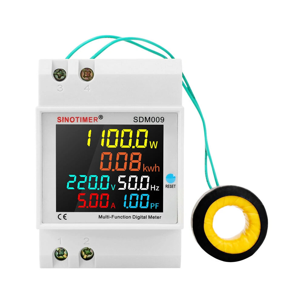 SINOTIMER SDM009 Single-phase Digital Multimeter: Voltage, Current, Frequency, Power Factor Measurement (AC40-300V)