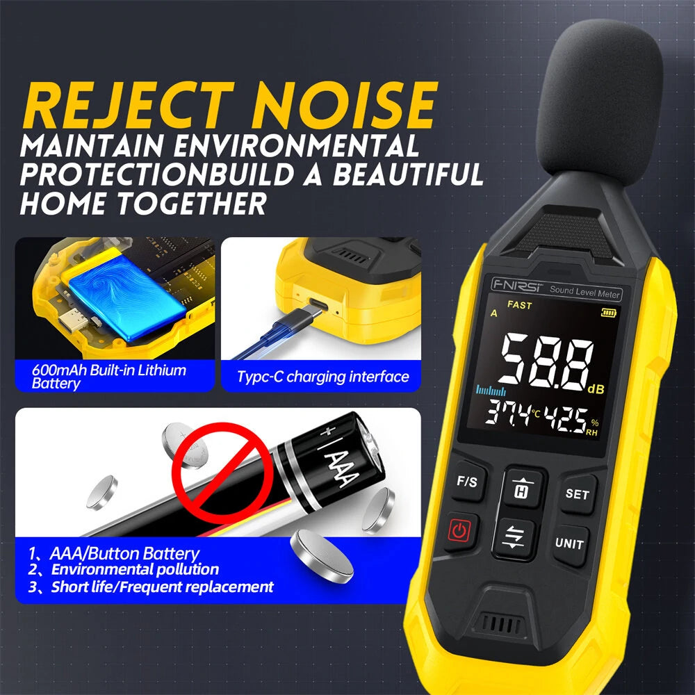 FNIRSI FDM01 High-Precision Digital Decibel Meter: 31.5Hz-8.5KHz, 30-130dB, Fast/Slow, Top Acoustic Analysis Tool