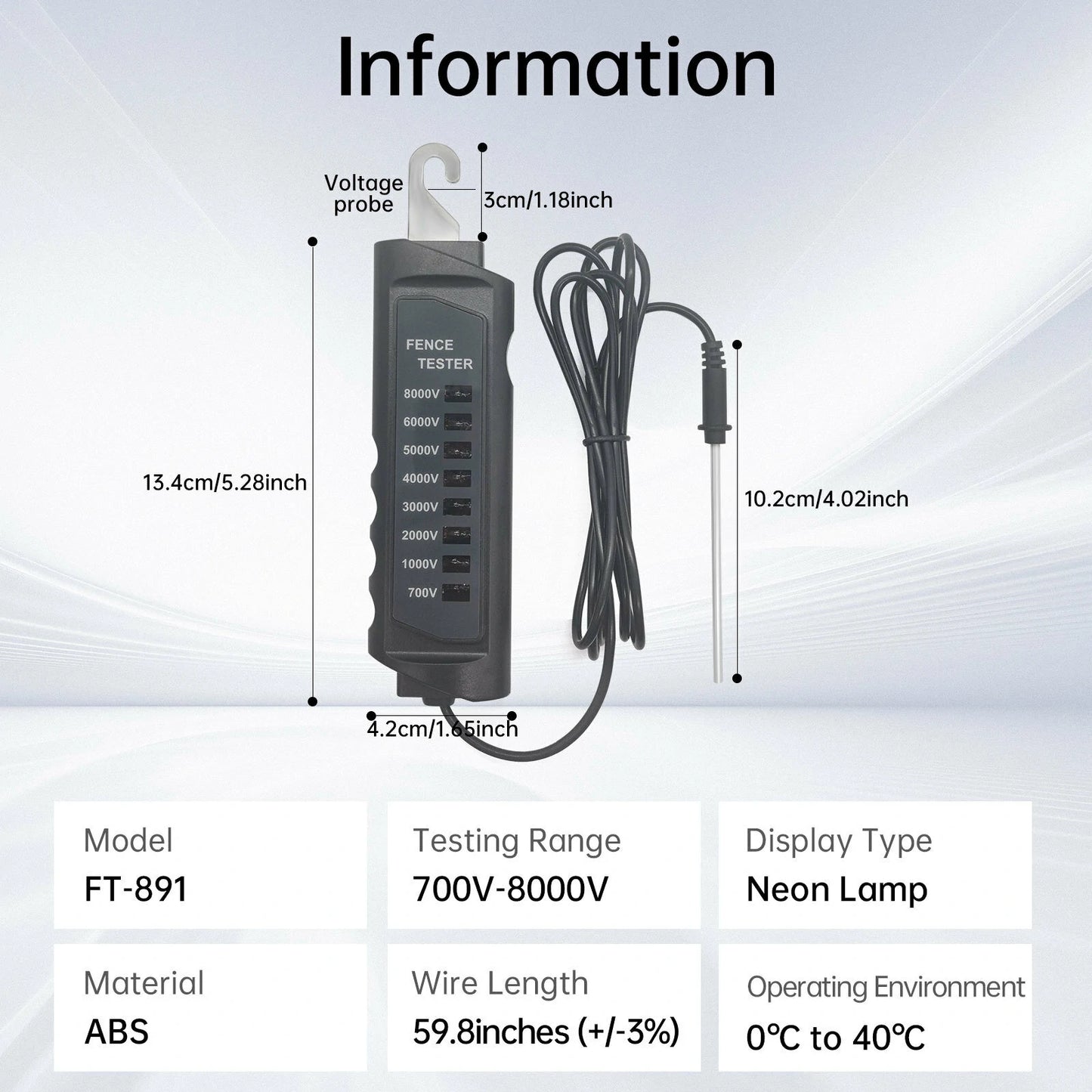Portable FT-891 Fence Voltage Tester 700V-8000V, Farm Ranch Fencing Energizer Pressure Detector Meter
