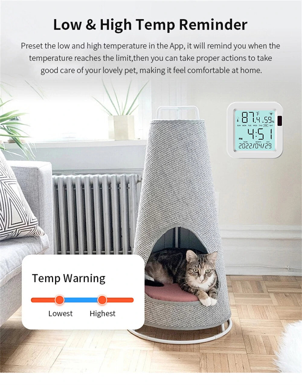 SmartSecu WiFi Temperature & Humidity Sensor - Real-Time Monitoring, Remote Access, Energy Efficient, Anti-Tamper, Smartphone Compatible for Home Climate Control