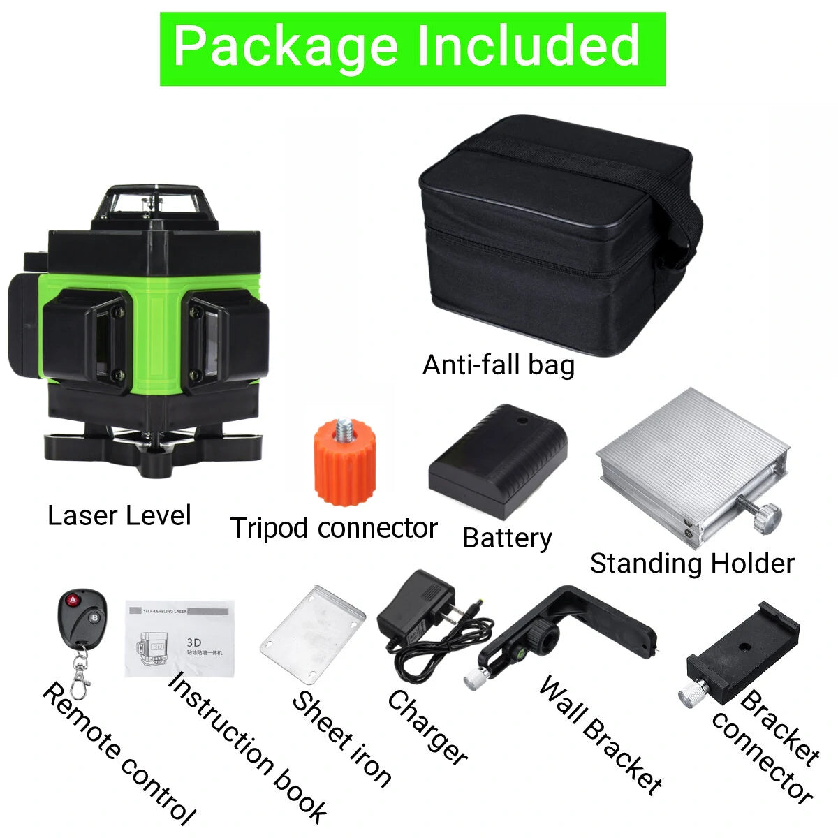 360° 16-Line Cross Green Laser Level Self-Leveling LED Display Tool