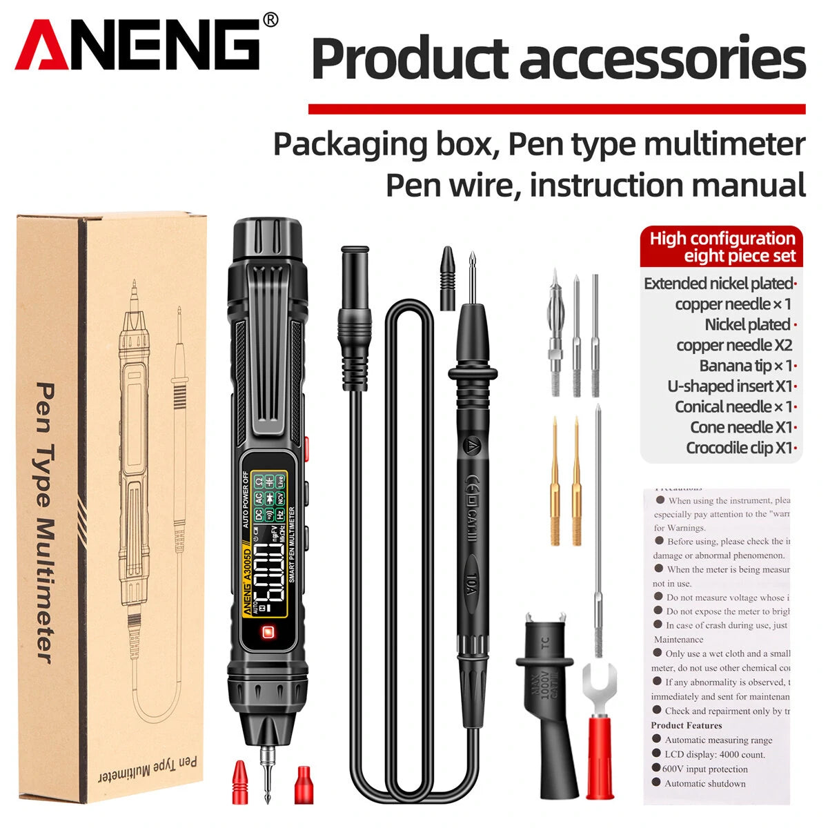 ANENG A3005D 2-in-1 Multimeter Test Pen with VA Color Display, Auto Shutdown, NCV Induction, Non-Contact Detection, High Portability for Electricians & DIY Enthusiasts
