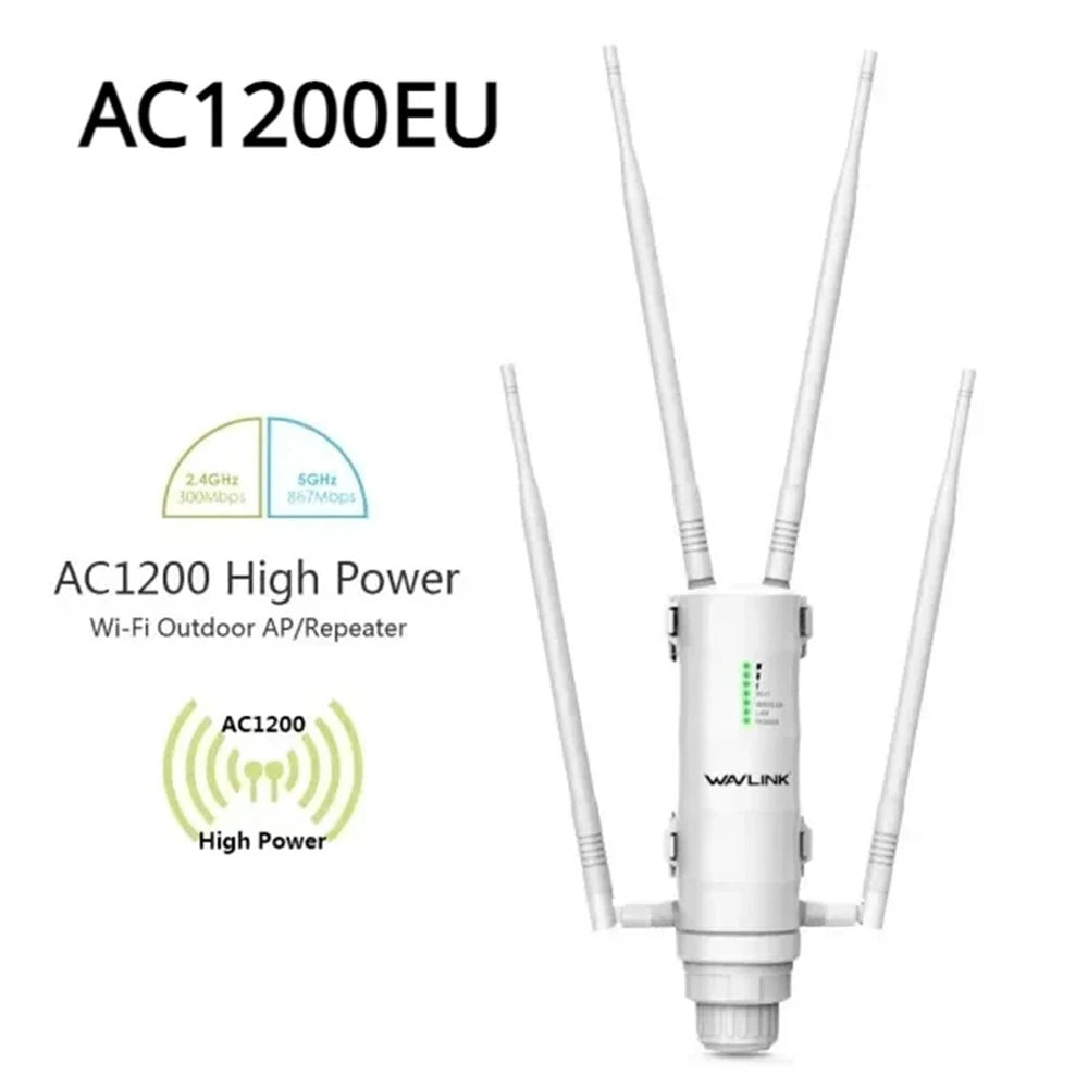 WaveLink AC1200 Dual Band Outdoor WiFi Router & Repeater – 5G, 1200Mbps, Weatherproof, PoE, Long Range Antenna
