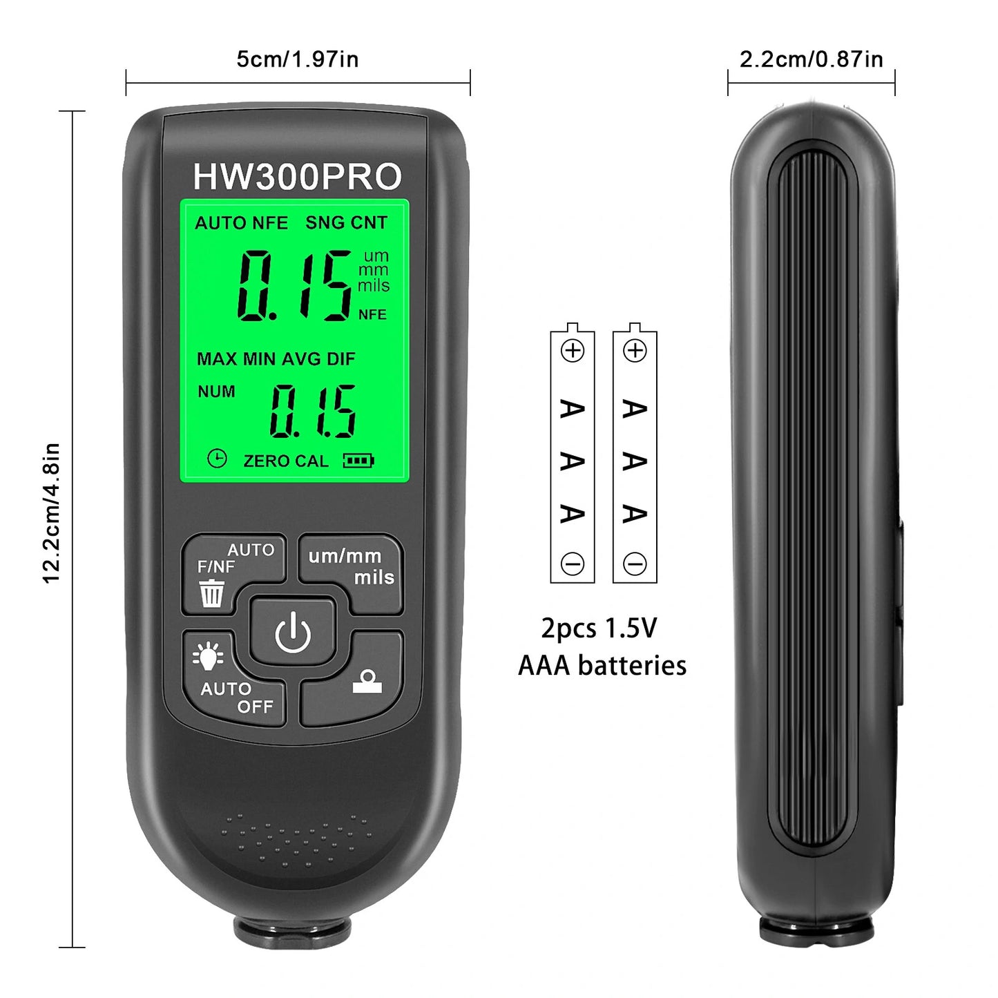 HW-300PRO Coating Thickness Gauge 0-2000UM Car Paint Film Tester Automotive Coating Meter