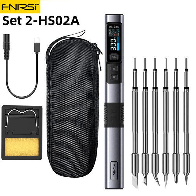 Smart Soldering Iron 100W FNIRSI HS-02 - Quick Charge PD/QC, 180-842°F, Adaptive Efficiency, 0.96 IPS HD Screen