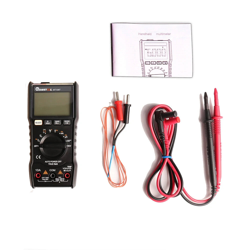 MUSTOOL MT108T True RMS Digital Multimeter - 6000 Counts, NCV, Temperature, Backlit, AC/DC, Resistance, Frequency, Capacitance