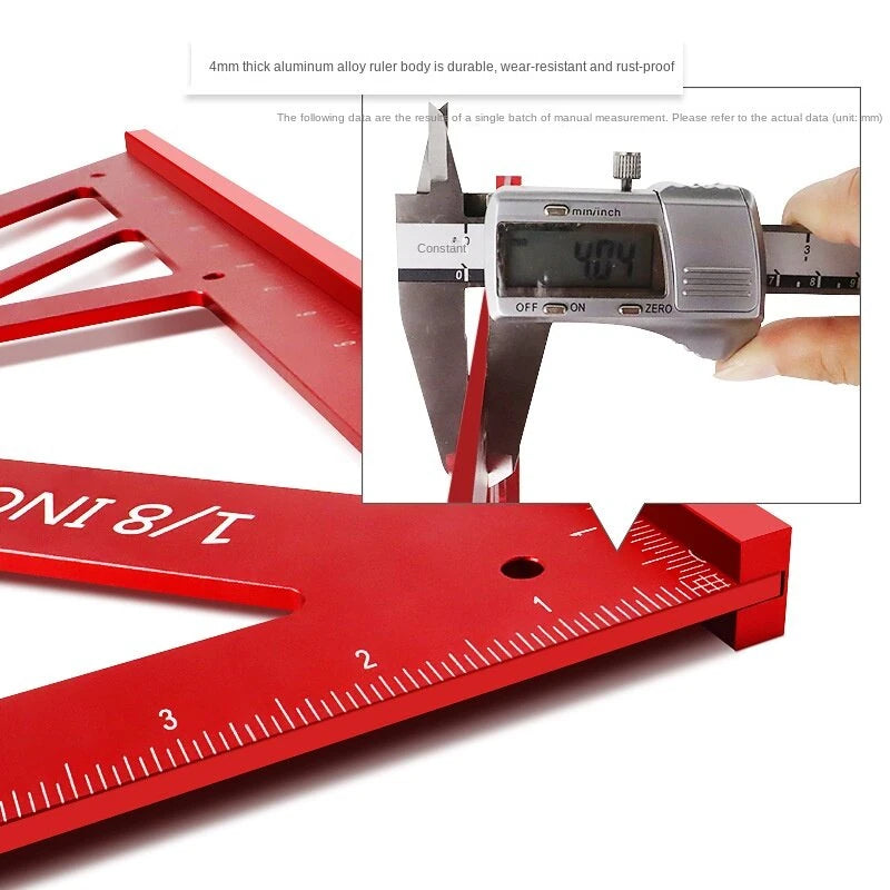 16 Aluminum Alloy Woodworking Triangle Ruler - Red with High Precision 90°/45° Angles & Clear Metric Scale