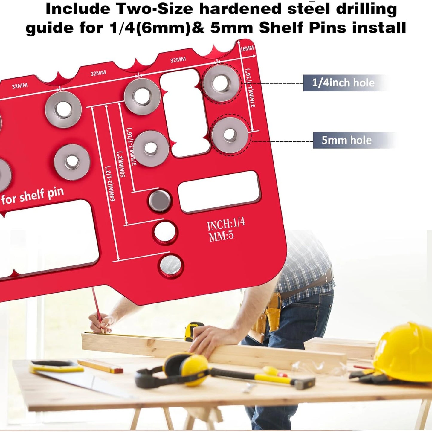 Aluminum Alloy Cabinet Hardware Jig - 5mm Pocket Hole Drill Guide & Shelf Pin Locator
