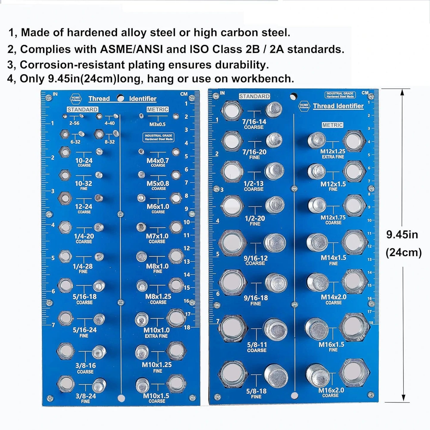 2-in-1 Nut & Bolt Thread Checker: Standard & Metric Gauge with Inch & Cm Ruler