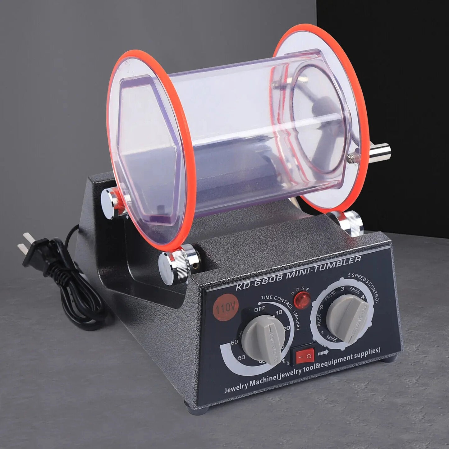 High-Capacity 60W Rotary Tumbler Jewelry Polisher, 220V, Auto Reverse, Variable Speed, 3kg Drum for Surface Finishing