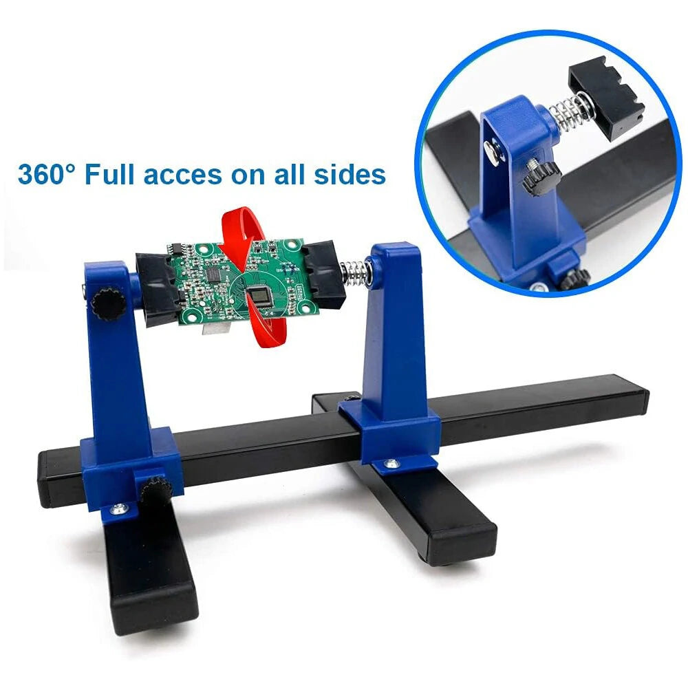 360° Rotating Adjustable PCB Holder - Fireproof Ceramic & Metal, Max 20cm Width for Circuit Board Soldering
