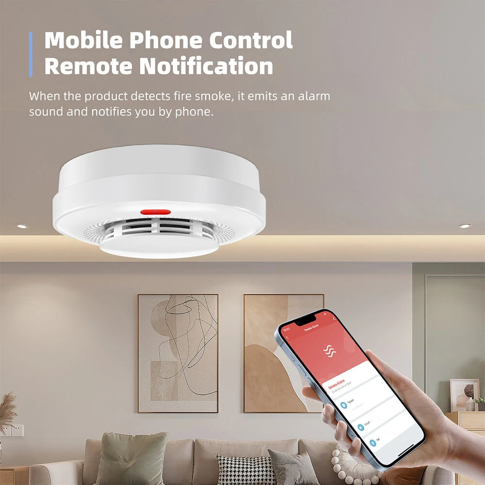 Smart WiFi Smoke Detector - Tuya Wireless Home Fire Alarm with Sound, Light & APP Control