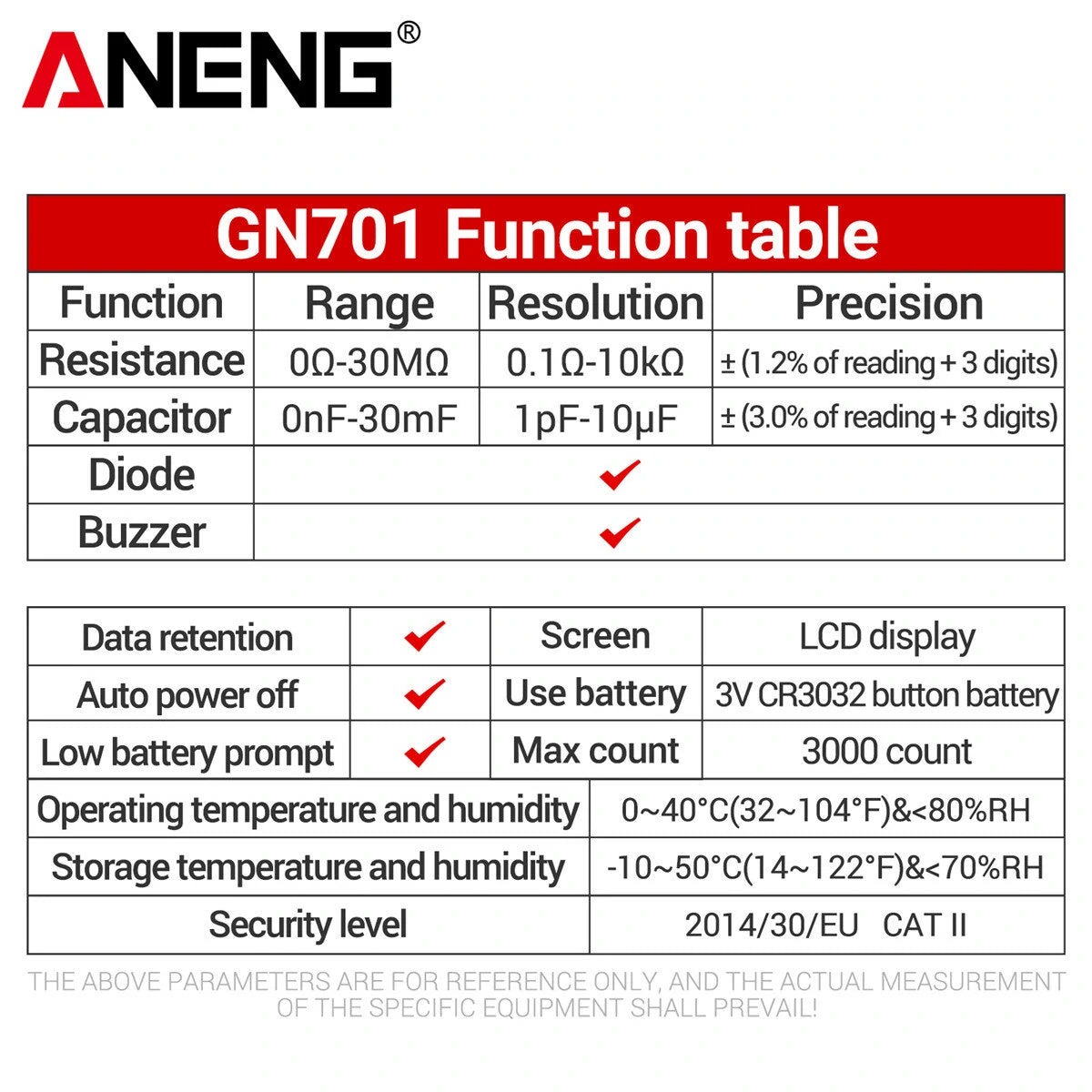 ANENG GN701 SMD Tester: High Precision Handheld Resistor, Capacitor, Diode Analyzer - CAT II Standard Secure