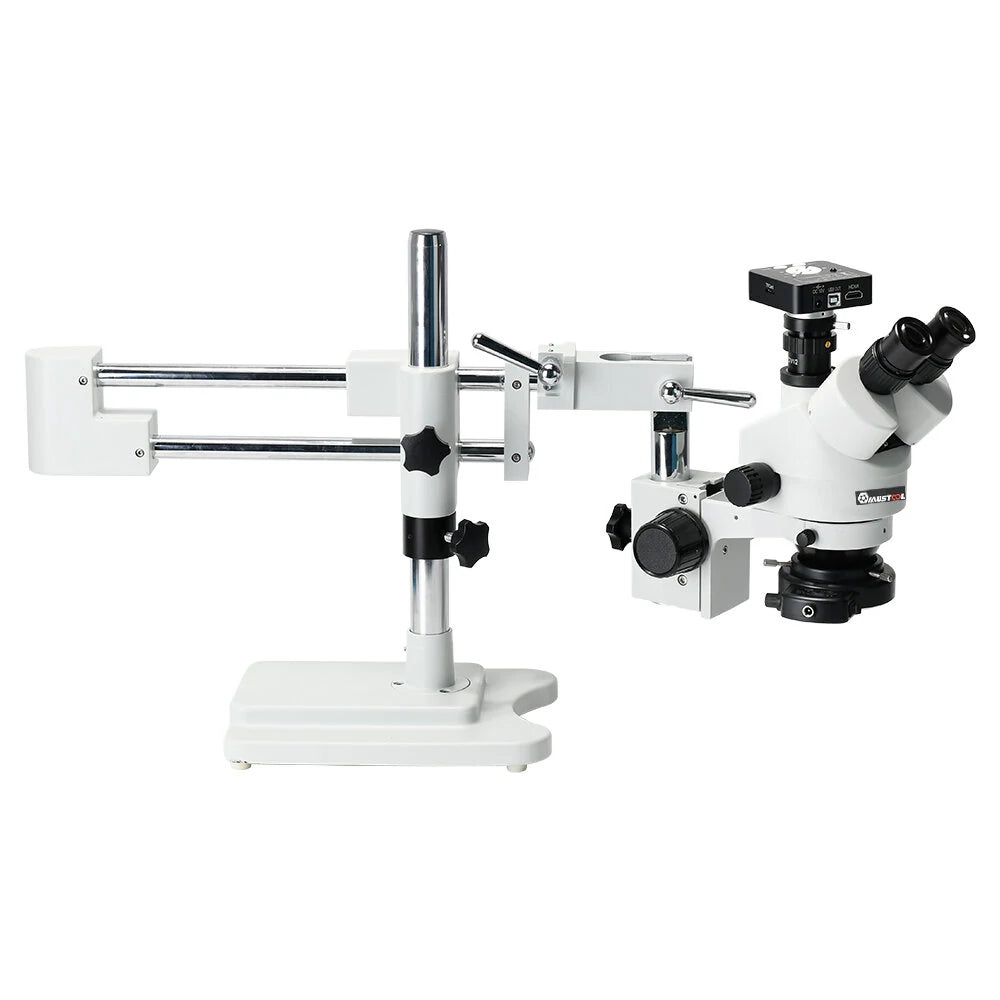 MUSTOOL Stereo Trinocular Microscope with 41MP Camera, 3.5X-90X Zoom, Double Boom Stand for Industrial PCB Repair