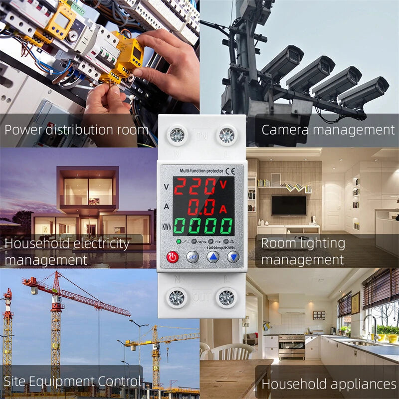 63A Digital Triple-Display Smart Circuit Breaker with Auto-Reclose, Multi-Protection & Adjustable Voltage for Industrial Use