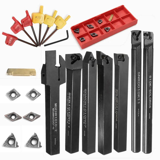 7pcs Lathe Turning Tool Holder Set, 10mm Shank with VP15TF Carbide Inserts