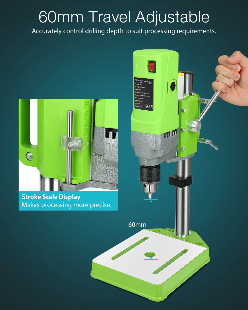 Mini Bench Drill Press 710W - Variable Speed 1-13mm Chuck - Wood Metal Plastic DIY