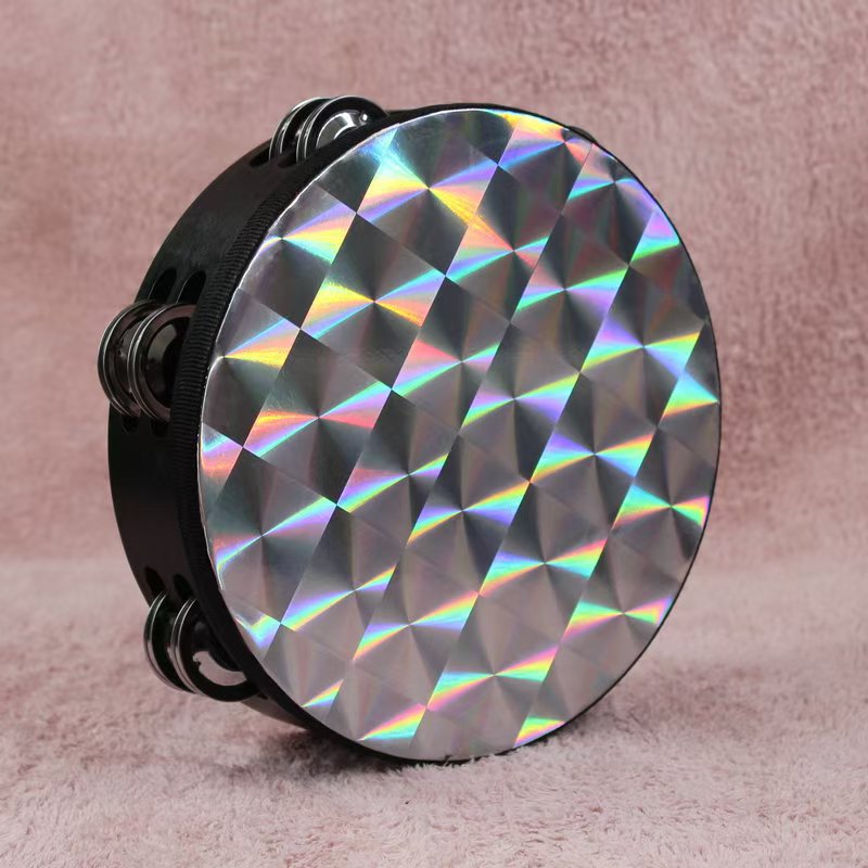 8-Inch & 10-Inch Wooden Radiant Tambourines with Double Row Jingles & Reflective Drum Heads