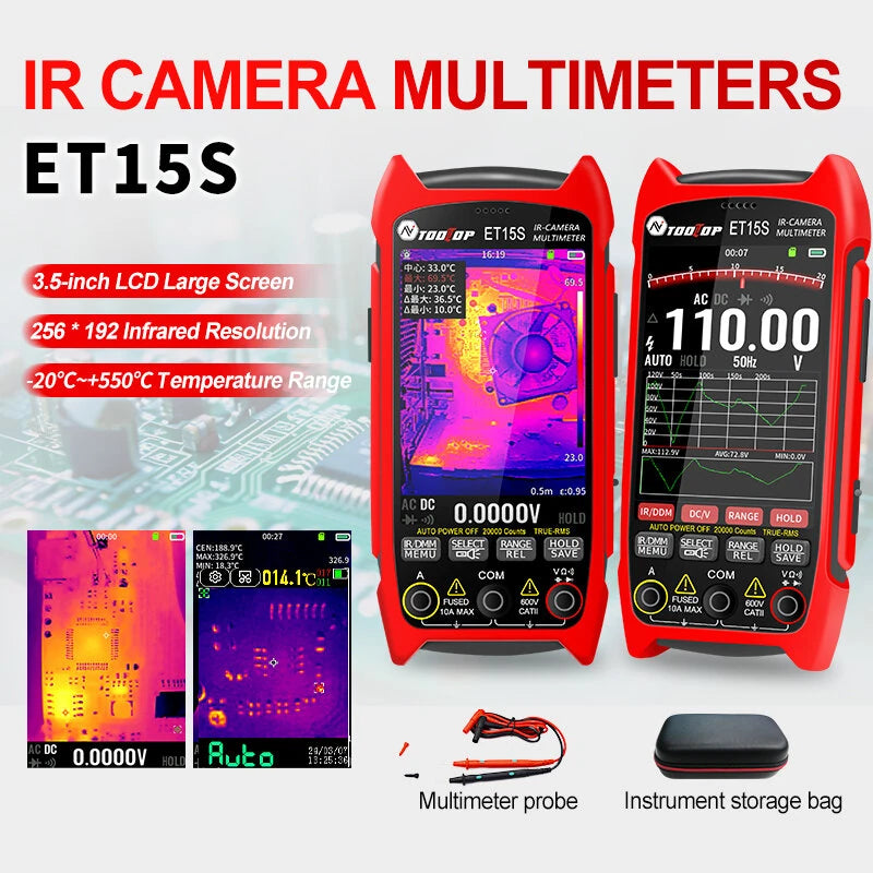 AV TOOLTOP ET15S PRO Thermal Imaging Camera 256x192 | 550°C Range | 25Hz | 15 Color Modes | 20000 Count Multimeter | Macro Lens