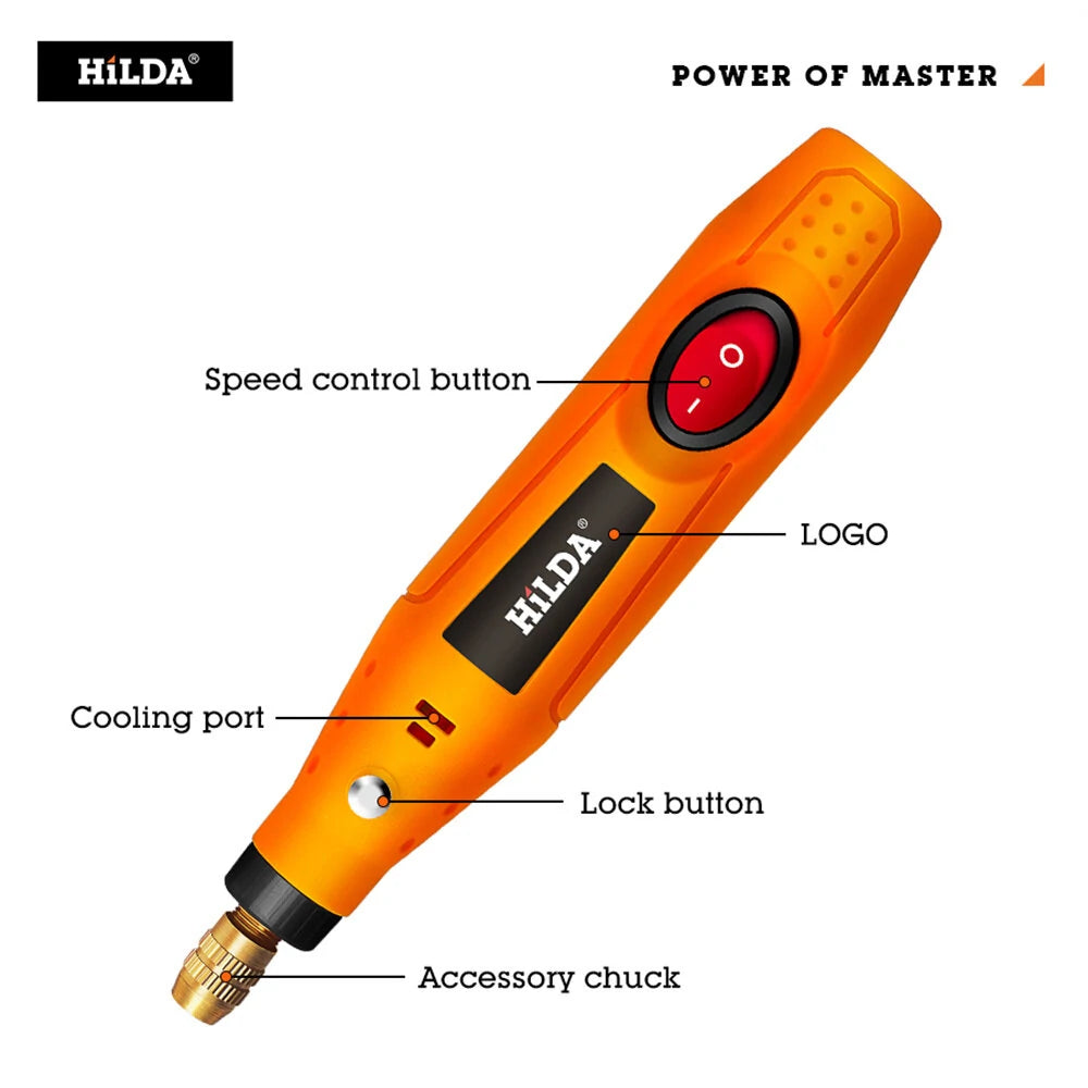 Electric Mini Rotary Tool Kit - HILDA Drill Grinder Engraving Pen & Accessories