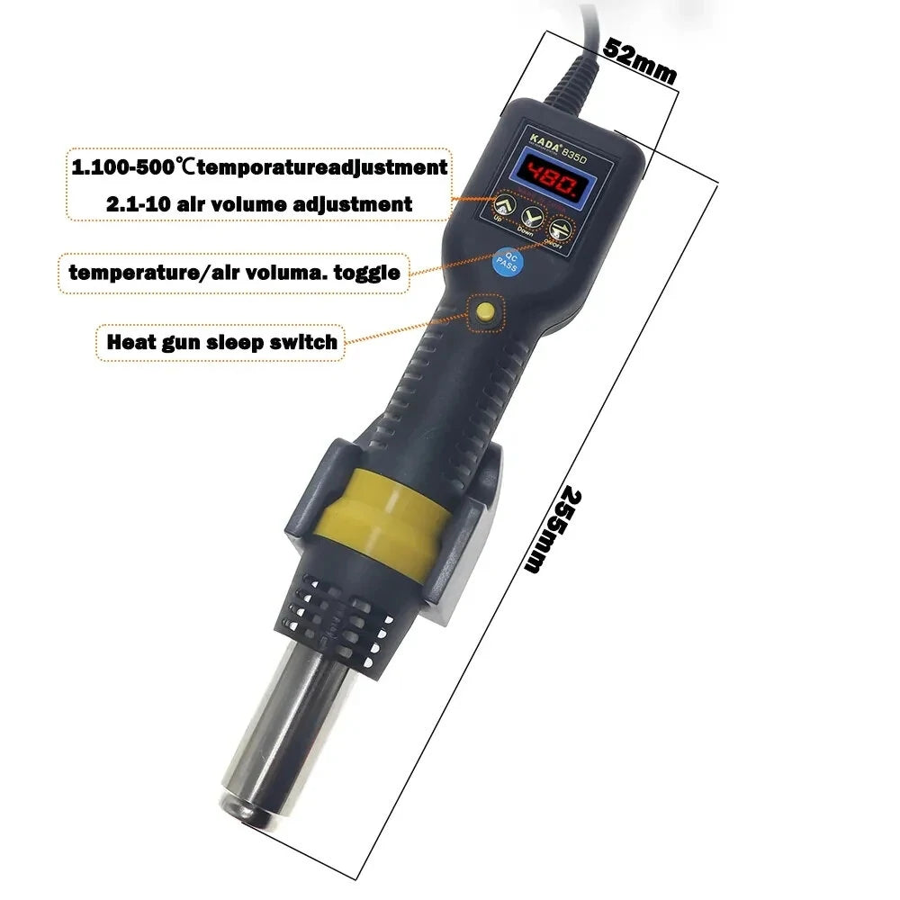 Yarboly Adjustable Temperature Heat Gun with Digital Display for IC Chip Removal, Welding, and Mobile Phone Maintenance