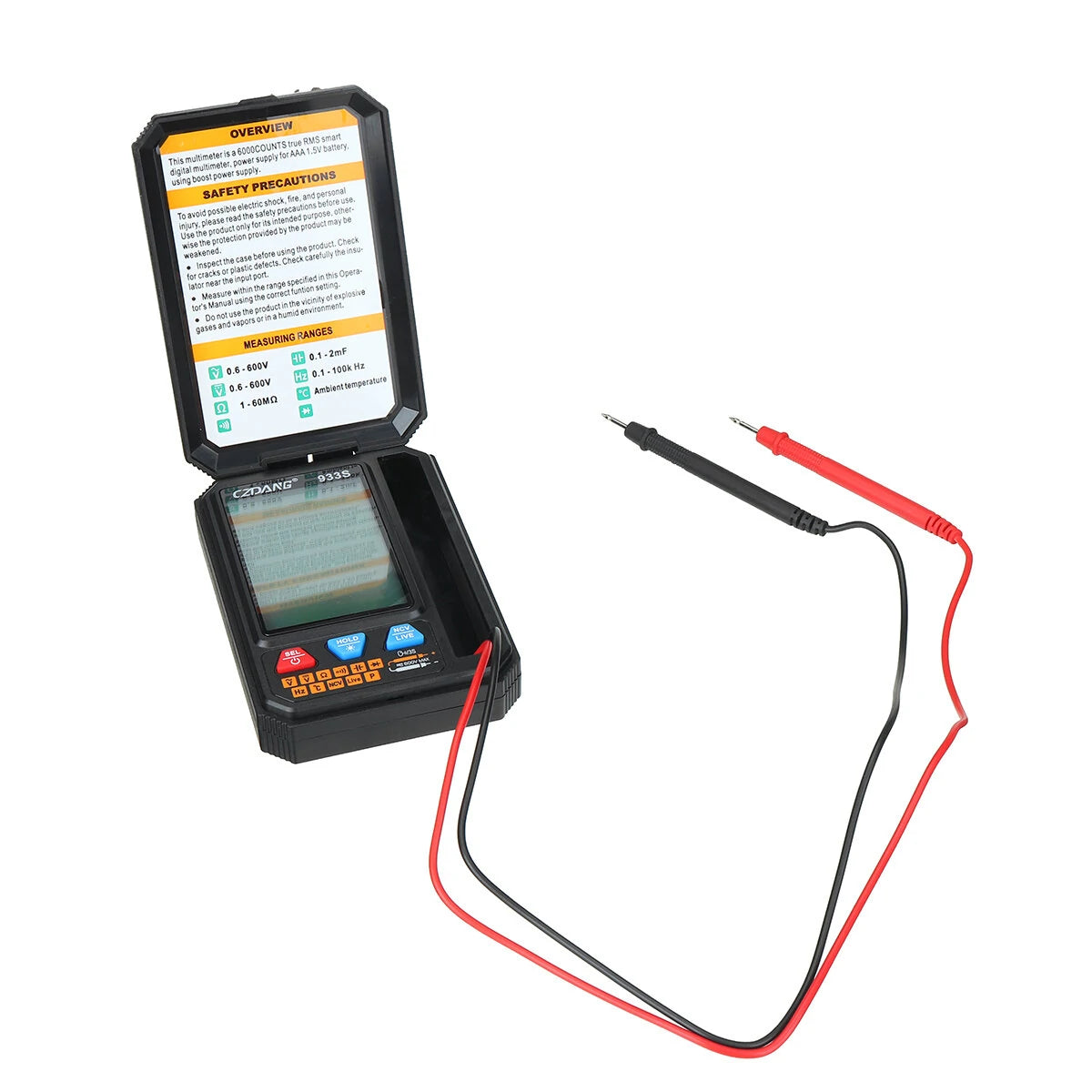 Multifunctional Multimeter 933/933S with Intelligent Overload Protection, Backlit Display, Non-Contact Voltage Detection, Live Neutral Testing, Voice Broadcast – Ideal for Electricians and Home Use